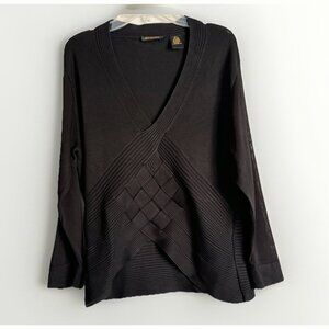 MS SIONI Womens Ribbed Silk Sweater Blend Sz Large Black 3/4 Sleeve Quiet Luxury